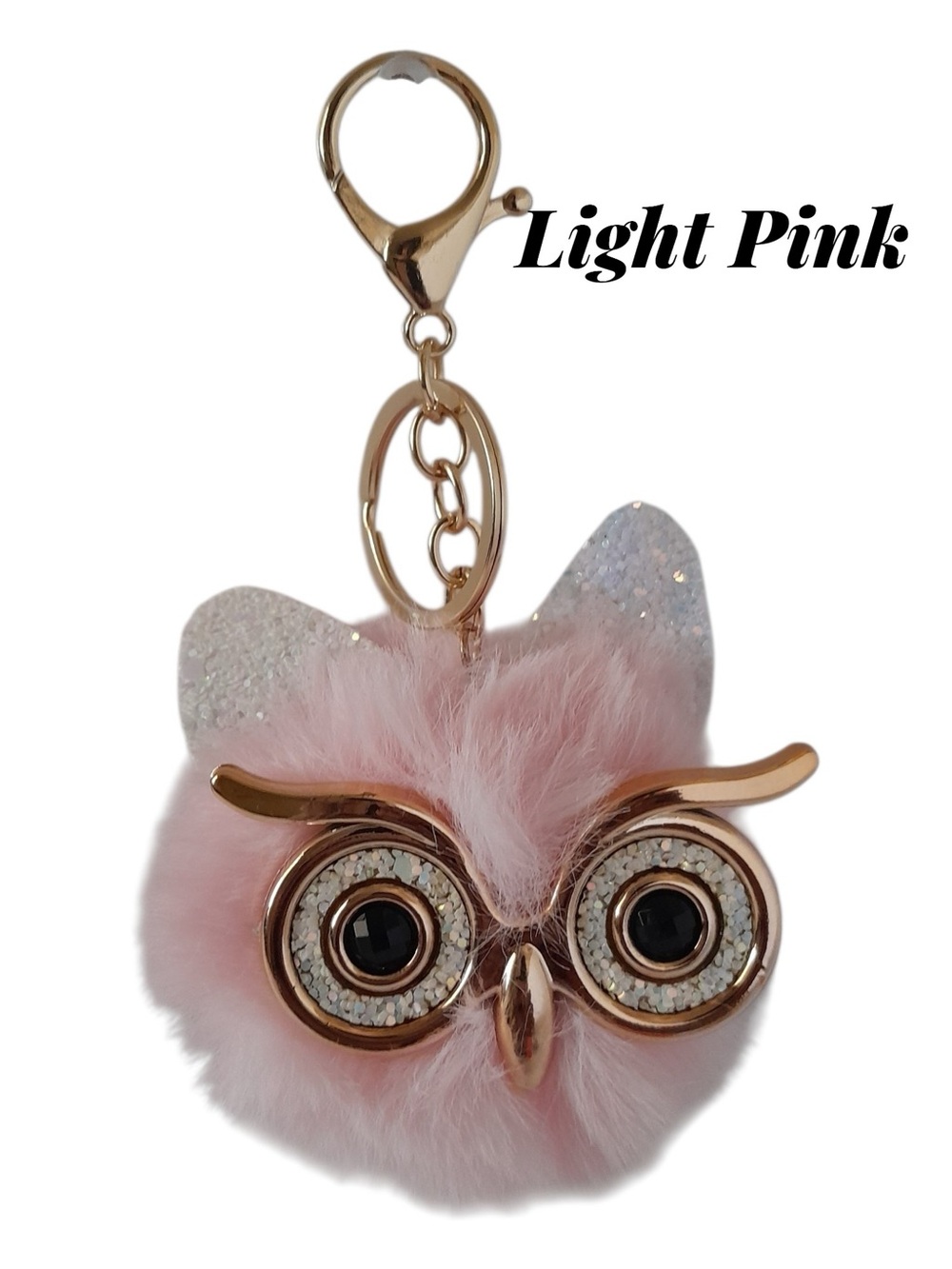 Pink Owl Fur Pom Keychain Bag Charm